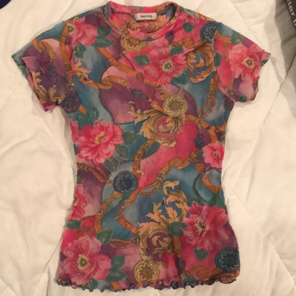 Silver Lining Mesh Shirt Size XS. Stretchy fabric